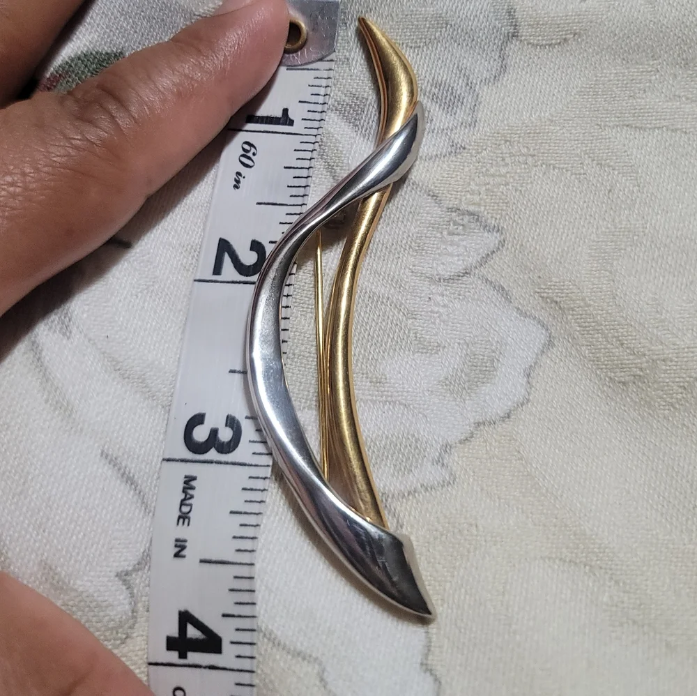 Vintage Modern Abstract Brooch Pin Gold & Silver Tone 4